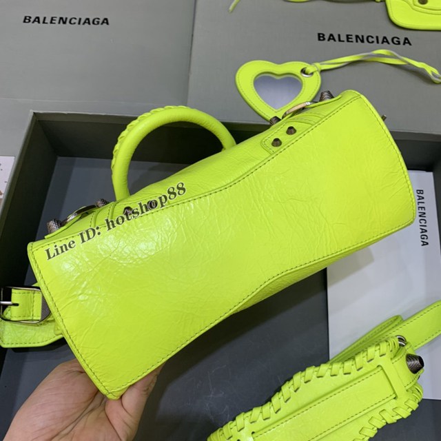 Balenciaga專櫃爆款油蠟螢光綠銀扣手提女包 638515 巴黎世家Neo cagole機車包 fyj2006